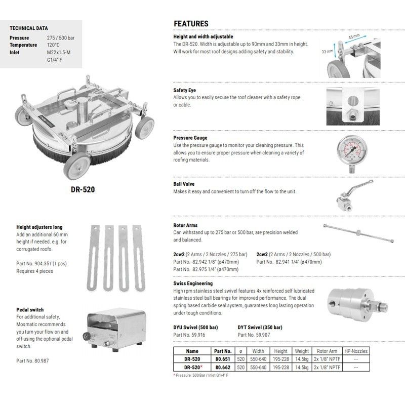 Nettoyeur de toit Mosmatic DR-520 - M22x1.5 M - 275 bar