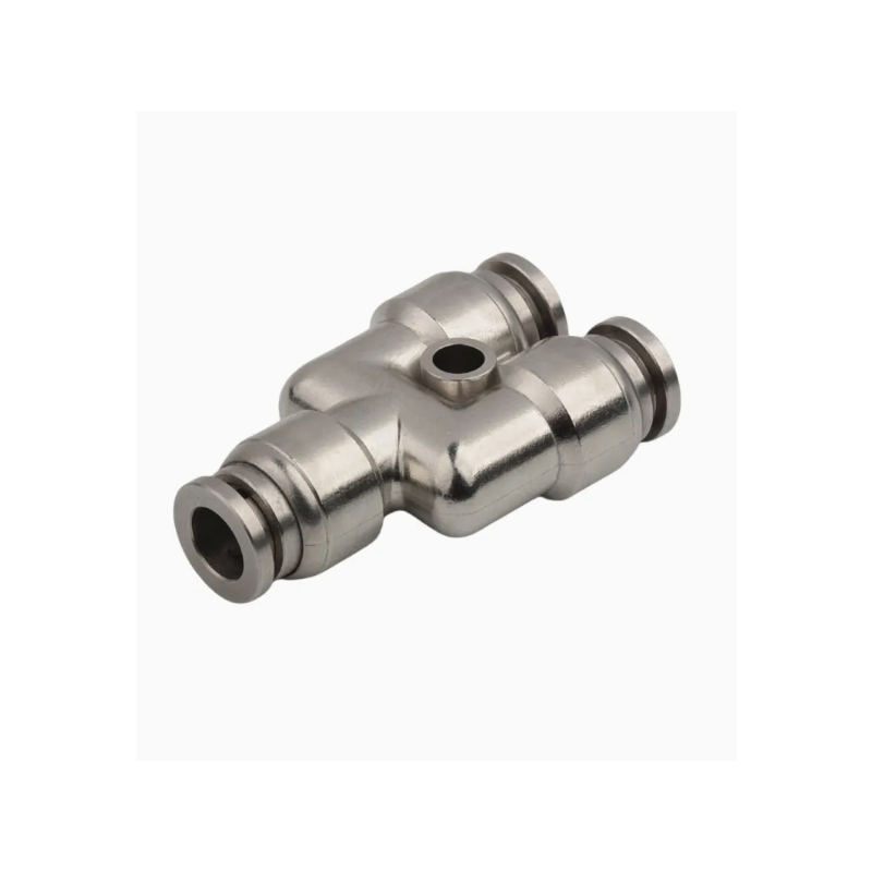 Raccord pneumatique en Y à connexion instantanée en inox avec trou de fixation